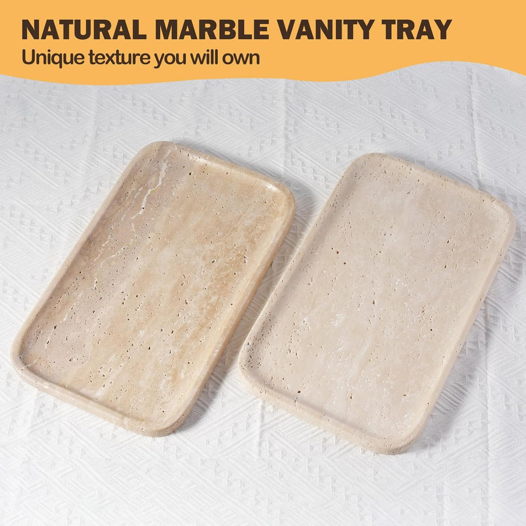 Travertine Vanity Tray, Stone Bathroom Tray for Countertop, 14'' Marble Decorative Dresser Trays, Large Serving Trays for Kitchen Counter, Storage for Kitchen Sink, Perfume, Jewelry Holder