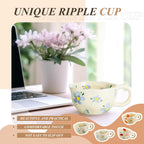 Vesici 4 Styles Cute Ceramic Flower Coffee Mug Set 8. 5 oz Vintage Aesthetic Porcelain Floral Tea Coffee Cup with Handle Dishwasher Microwave Safe for Woman Girls Gifts