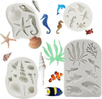 MEMOVAN Marine Theme Silicone Fondant Mold 4pcs Under the Sea Cake Mold Hippocampus Seaweed Sea Fish Crab Coral Conch Sea Shell Silicone Chocolate Mold for DIY Ocean Theme Cake Cookie Chocolate Candy