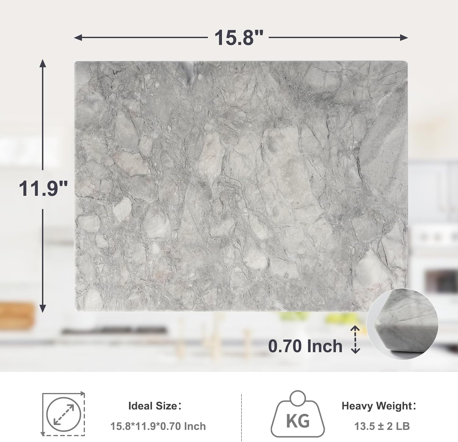 Koville Natural Marble Cutting Board for Kitchen Countertop, 16" x 12" Rectangular Marble Cutting Board Pastry Boards Cheese Boards for Home Decor, Resistant Stone Charcuterie Board Chopping Slab
