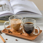 Espresso Cups Set of 4, 6oz /170ml Double Walled Glass Coffee Mugs With Handle, Hand Blown Insulated Espresso Shot Glass Cups,Perfect For Cappuccinos,Latte,Tea, Coffee Lovers Gifts