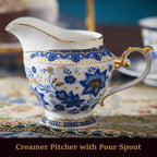 ACMLIFE Bone China Tea Set for 6, Blue and White Tea Set for Adults 24K Gold, Vintage Floral British English Cups and Saucers for Women Party or Gift Giving (Blue)