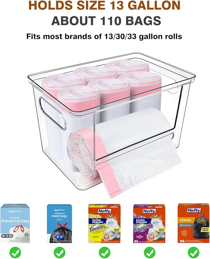 Trash Bag Holder, Acrylic Garbage Bag Dispenser with Bamboo Top, Extra Large Trash Bags Dispenser Under Sink for Kitchen, Pantry, Laundry Room, Cabinet Organizer and Storage (1 PACK)