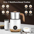 AMZCHEF 8-IN-1 Milk Frother and Steamer 550 Watts, 21 oz Split Stainless Steel Automatic Steamer, Milk's Warmer for Latte, Cappuccino, Hot and Cold Froth, Heated Milk, Hot Chocolate, Baby Food silver