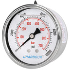 Glycerin Filled Pressure Gauge 10000psi/700bar, Stainless Steel case, Brass Inside Construction, 2-1/2" dial, 1/4" NPT Back Connection.…