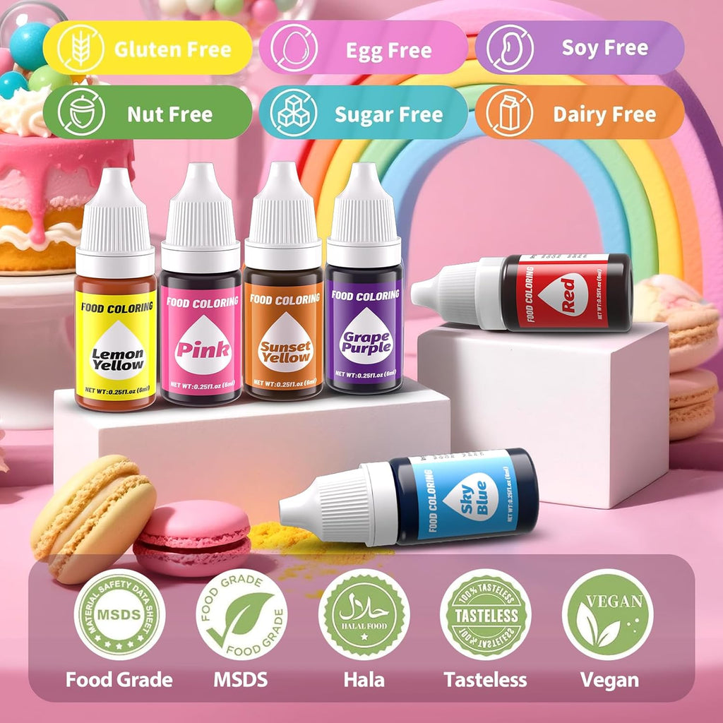 12 Color Gel Food Coloring Liquid Set-KATSPRO Food Grade Tasteless Vibrant Kids Food Coloring Dye for Baking Icing Cake Decorating Cookie Fondant, Frosting, Cookies, Christmas Baking, Easter Egg and DIY Supplies Kit - 0.25 Fl.oz(6ml)/Bottles
