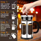 French Press Coffee Maker (34oz 1Quart 5-6Cup) Coffee Press, with 4 Filters System, Heat Resistant Thickness Borosilicate Glass, Cold Brew Coffee Tea Pot Gifts (Silvery)