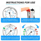 MEANLIN MEASURE 0~400Psi Stainless Steel Liquid Filled Pressure Gauge 2.5" FACE DIAL 1/4" NPT for Air Compressor Air Regulator Water Filter Lower Mount with Stainless Steel Hex Bushing and Snaps