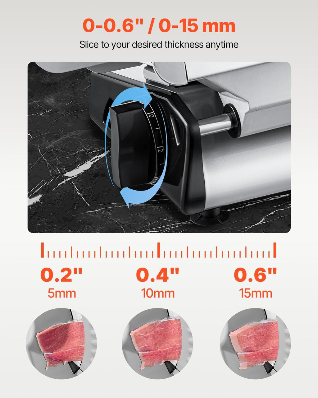 VEVOR Meat Slicer, 8.7 inch Electric Deli Food Slicer with Two Premium SUS420 Blades, 0-0.6 inch Adjustable Thickness, 180W Food Slicer Machine for Meat, Hard Bread and Cheese, Home Use