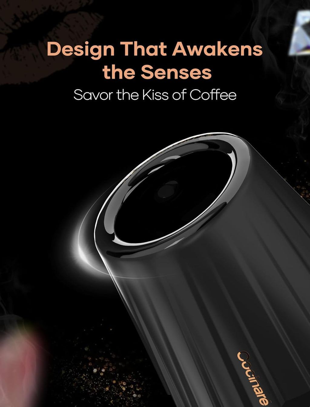 Cocinare KissCup Ceramic Espresso Cup – 2.2oz Demitasse Cup for Espresso, Pour-over coffee & Tea, Nebula Black, Ceramic Collection