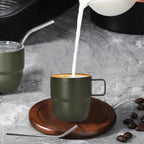 4oz Stackable Cup, Vacuum Insulated Espresso Cup Set of 2, Espresso Shot Mug for Coffee, Double Wall Stainless Steel Mini Tumbler Shot Glasses with Straw and Lid