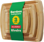Riveira Two Tone Bamboo Wood Cutting Board – Versatile And Durable: Set Of 3 Pcs Rectangular Wooden Cutting Board – Natural Wooden Cutting Boards For Kitchen – Complete Bamboo Wooden Chopping Board