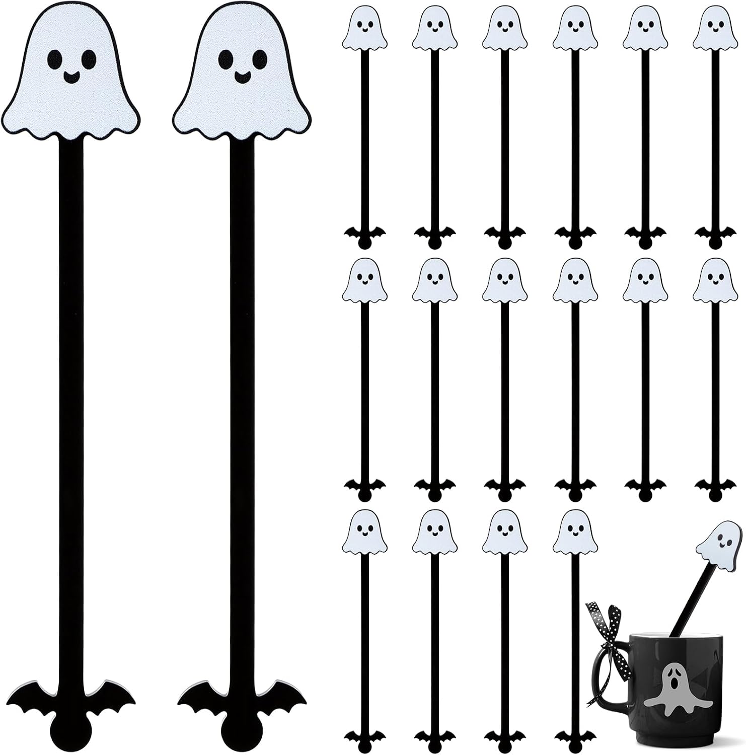 Remerry 18 Pcs Halloween Swizzle Sticks 6.7 Inches Halloween Reusable Stir Sticks Acrylic Drink Stirrers Ghost Cocktail Coffee Stirrers Bulk for Coffee Bar Cocktail Milk Party Decor(Ghost)