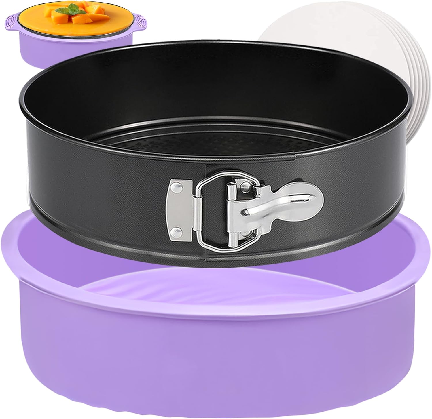 Springform Pan 9 Inch Nonstick Cheesecake Pan with Protector, Leakproof Spring Form Pan for Cheesecake, Round Cheese Cake Pans for Baking, 9 Inch Springform Cake Pan with 50Pcs Parchment Paper