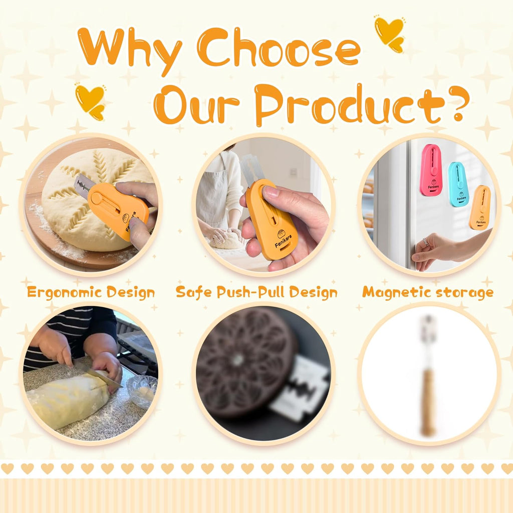 3PCS Premium Magnetic Bread Lame & Versatile Bread Scoring Tool - Professional Sourdough Scoring Tool and Lame Bread Tool with Razor Blade and Scoring Patterns Booklet