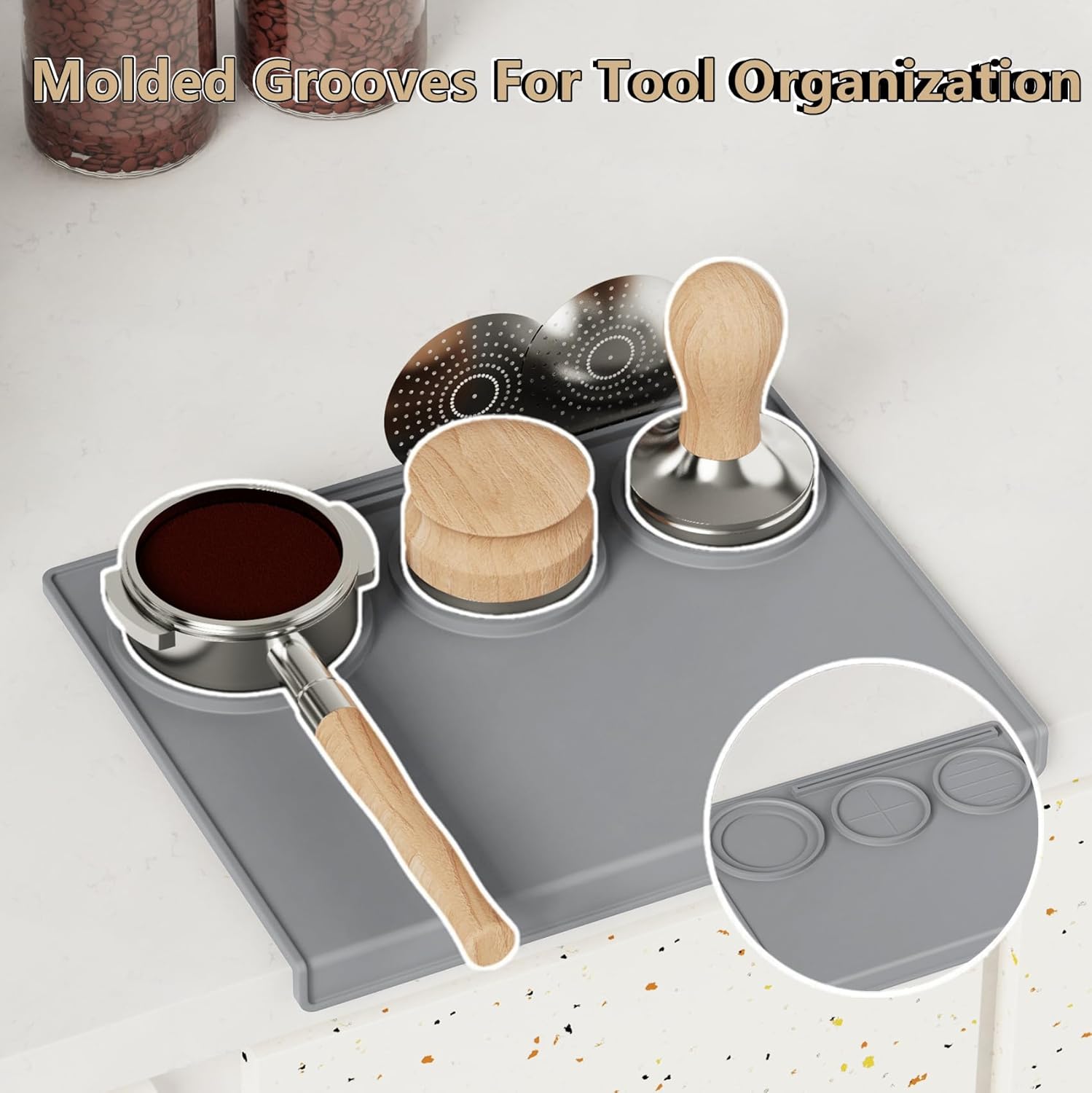 Espresso Tamping Mat, Coffee Tamper Mat, Espresso Mat for Counter, Silicone Tamper Mat, Food-grade, Non-Slip, Waterproof, Heat Resistant (Black, 25x20x2cm)