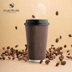 [85 SET]Harvest Pack 16 oz Coffee Cups, Disposable Insulated Ripple Coffee Cups, Double-Walled To go Cups with Lids, Brown Geometric, Drinking Paper Cups for Tea Hot Chocolate Drinks