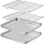 Wildone Baking Sheet with Rack Set [2 Sheets + 2 Racks], Stainless Steel Cookie Pan baking Tray with Cooling Rack, Size 12 x 10 x 1 Inch, Non Toxic & Heavy Duty & Easy Clean