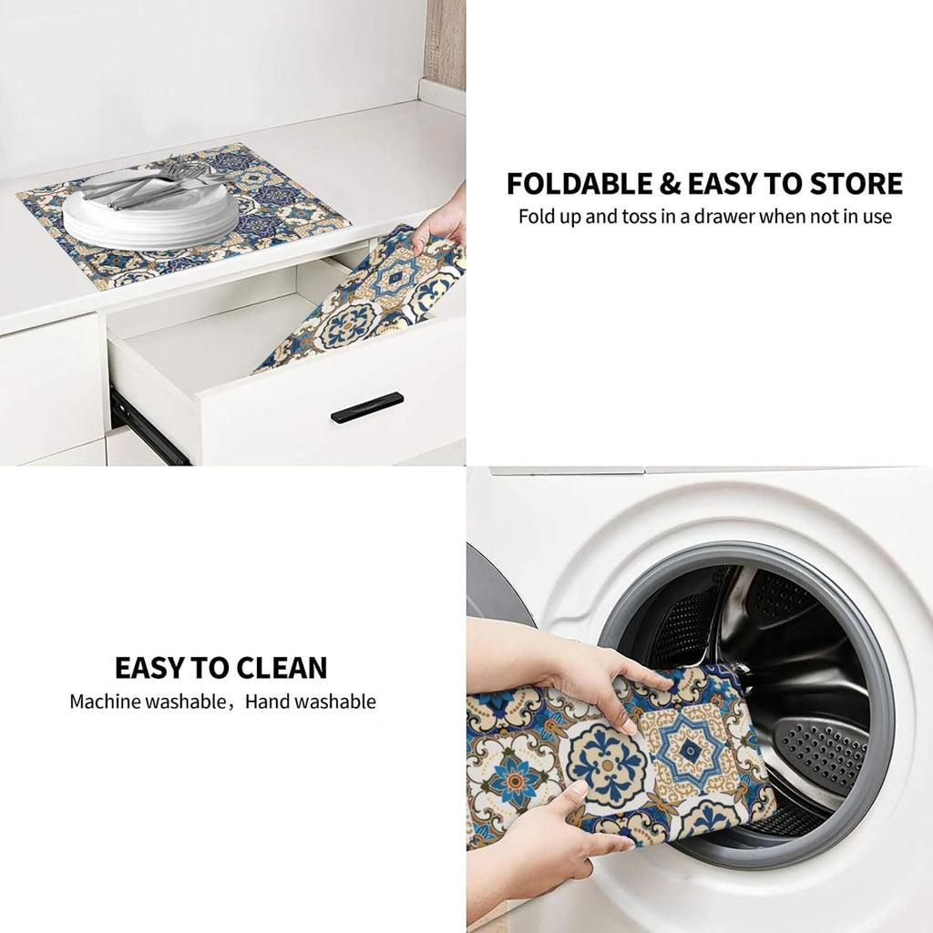 Colorful Moroccan Dish Drying Mat, Highly Absorbent Microfiber Kitchen Counter Pad Reusable Washable, 16*18"