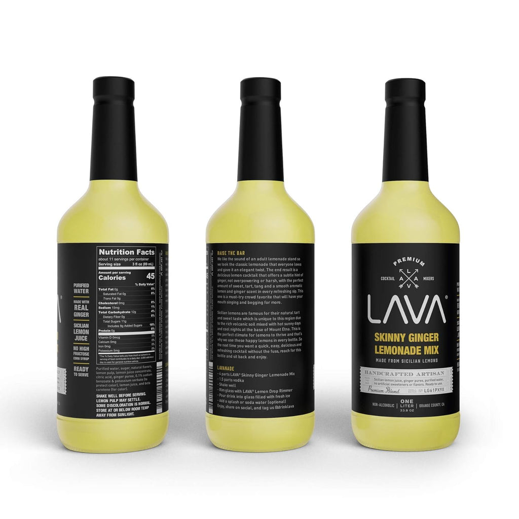 LAVA Premium Skinny Ginger Lemonade Vodka Cocktail Mix made with Sicilian Lemon Juice, Candied Ginger Puree (Skinny Ginger Lemonade Mixer, 1 Bottle (33.8 Ounces))
