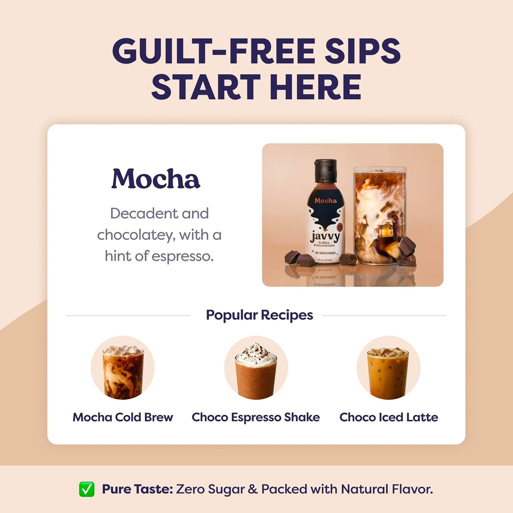 Javvy Coffee Concentrate - Cold Brew Coffee, Perfect for Hot or Iced Instant Coffees, Hot Drinks, Cold Brew Concentrate, 35 Servings - Mocha