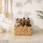 StorageWorks Wicker Silverware Organizer with Handle, Water Hyacinth Kitchen Utensil Holder, Large Utensil Holder for Kitchen Counter, Spoon Forks Cutlery Caddy, Paper Plate Dispenser for Countertop