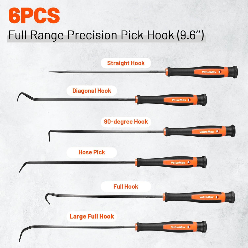 ValueMax Pick and Hook Set, Precision Pick Set with Tool Bag, Perfect for Automotive/Electronic Repair, O-Ring/Oil Seal Gasket Puller and Remover(6PCS)