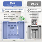 Caperci Large Silverware Organizer for Kitchen Drawer & Utensils - Expandable Drawer Organizer for Cutlery, Flatware & Gadget, BPA-Free Thick Plastic, Wider Compartments & Non-skid Feet (Breezy Blue)