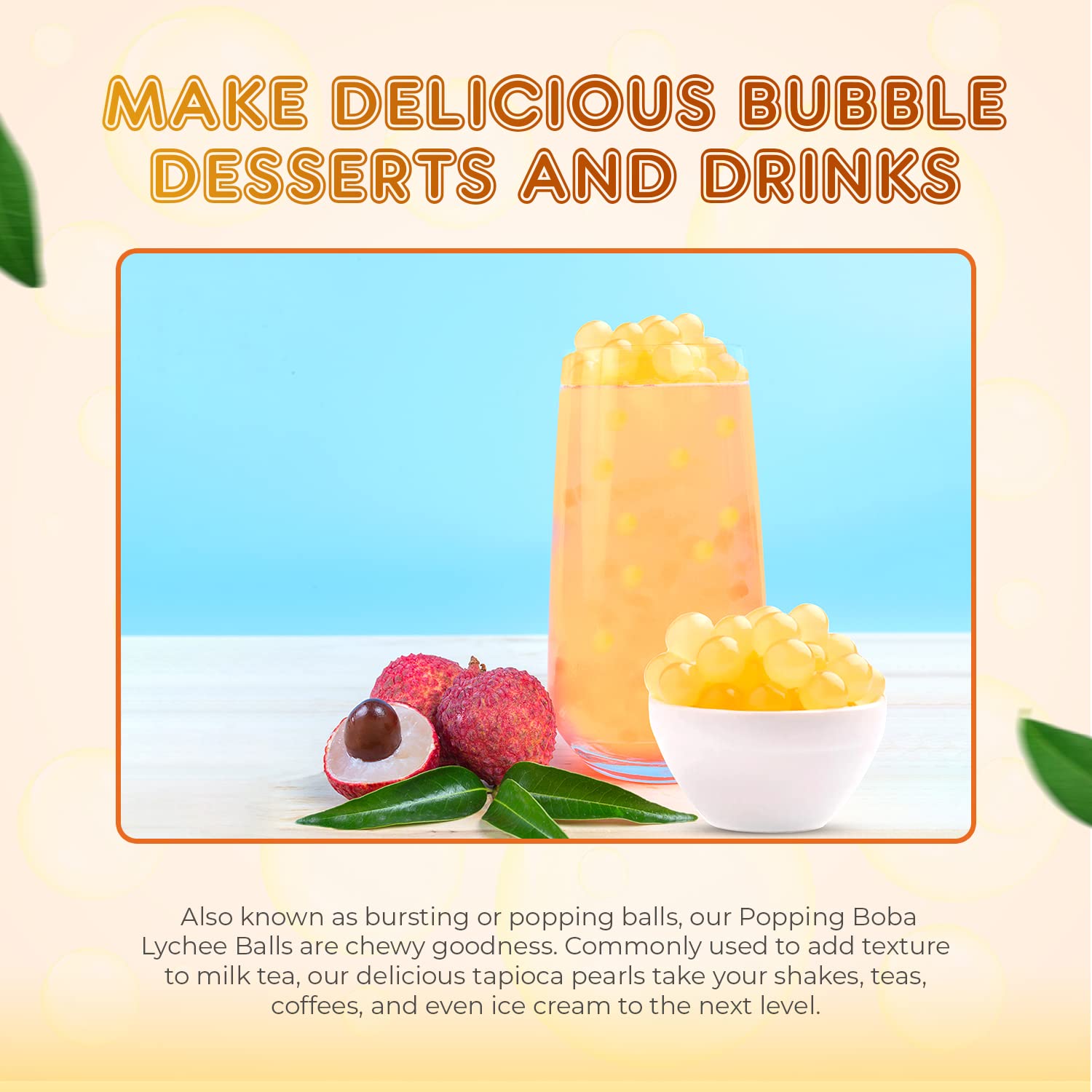 Fanale Popping Boba Pearls for Bubble Tea - 2 lb (1 lb X 2) | Lychee | Bursting Boba Pearls Bubble 450g X 2 | Fruit Juice Flavor for Shakes, Dessert, Smoothie | FPB006-SP450 X 2