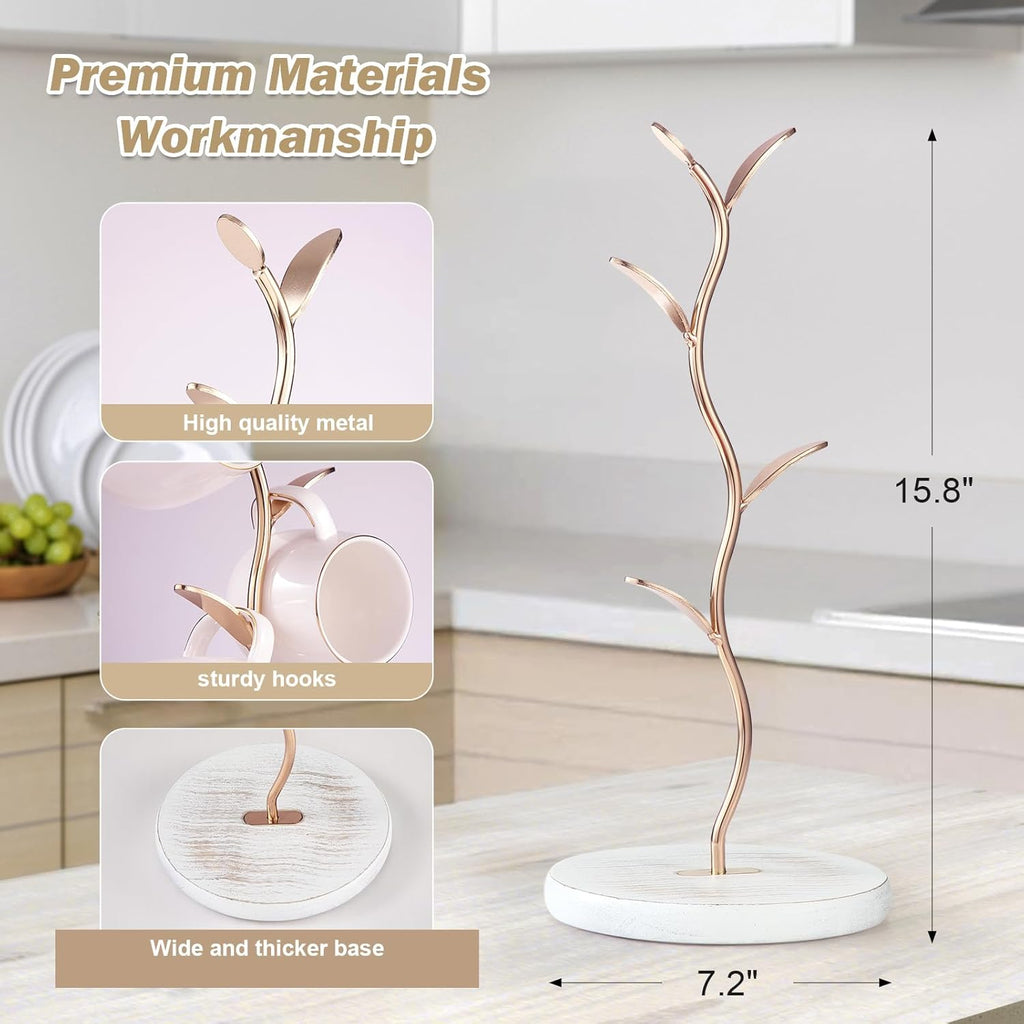 Mug Holder, Countertop Mug Tree, Coffee Mugs & Tea Cup Storage Rack, Coffee Counter Bar Accessory & Kitchen Organizer