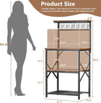 Furologee Kitchen Bakers Rack with Hutch, Coffee Bar Station 4 Tiers, Microwave Oven Stand with 6 S Hooks and Pegboard, Kitchen Microwave Rack for Spice Organizer Workstation, Rustic Brown