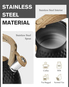 Tea Kettle Stovetop,2.5QT Stainless Steel Whistling Teapot for Stove Top Aesthetic,Portable Water Kettles Camping with Anti-hot Silicone Handle,Suitable for All Heat Sources,Black