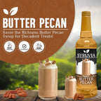 Syruvia Butter Pecan Syrup For Coffee 25.4 Oz. - Kosher & Gluten Free, No Coloring, Perfect for Drinks, Soda, Shakes, Desserts, and More.