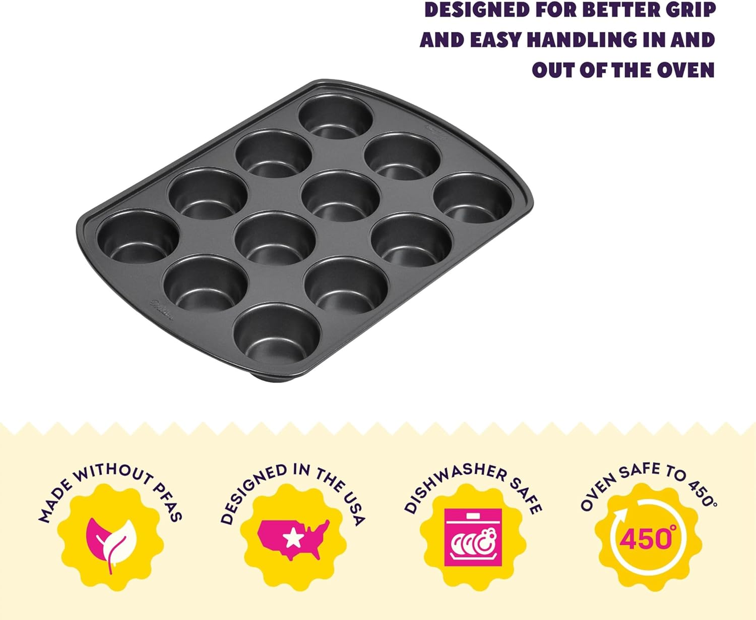 Wilton Gold Premium Non-Stick Warp-Resistant Bakeware, Made without PFAs, Muffin Pan, 12-cup, 10.5 x 15 x 1.4 in, Packaging May Vary