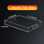 Acrylic Organizers Tray - 11.2"x7.9" with Handle for Ottoman, Coffee Table, Kitchen, Bathroom & Living Room