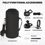 Insulated Water Bottle 87 oz, Triple Wall Vacuum Stainless Steel (Cold for 48 Hrs), Leak Proof & Non-BPA, Modern Water Flask Jug with Paracord Handle & Straw Spout Lids, Dark Grey