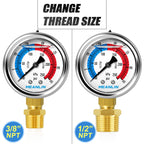 MEANLIN MEASURE 1/4" NPT 0-35psi Pressure Gauge, 2" Dial Glycerine Filled Pool Filter, 304 Stainless Steel Housing, Lower Mount, with 1/2" NPT and 3/8" NPT Hex Bushing