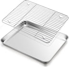 Baking Sheet with Rack Set, E-far 16”x12” Stainless Steel Cookie Sheet Pan for Oven, Rimmed Metal Tray with Wire Cooling Rack for Cooking Roasting Resting Bacon Meat Steak - Dishwasher Safe