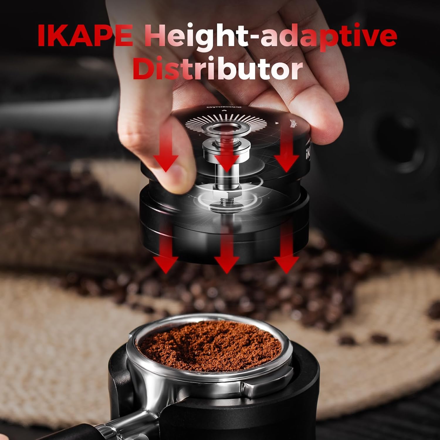 IKAPE 53.3MM Newly Upgrade Espresso Coffee Distributor, Coffee Dual-Bearing & High-Speed Distribution Tools, Adaptive Height Coffee Tamper Leveler for 54mm Portafilters