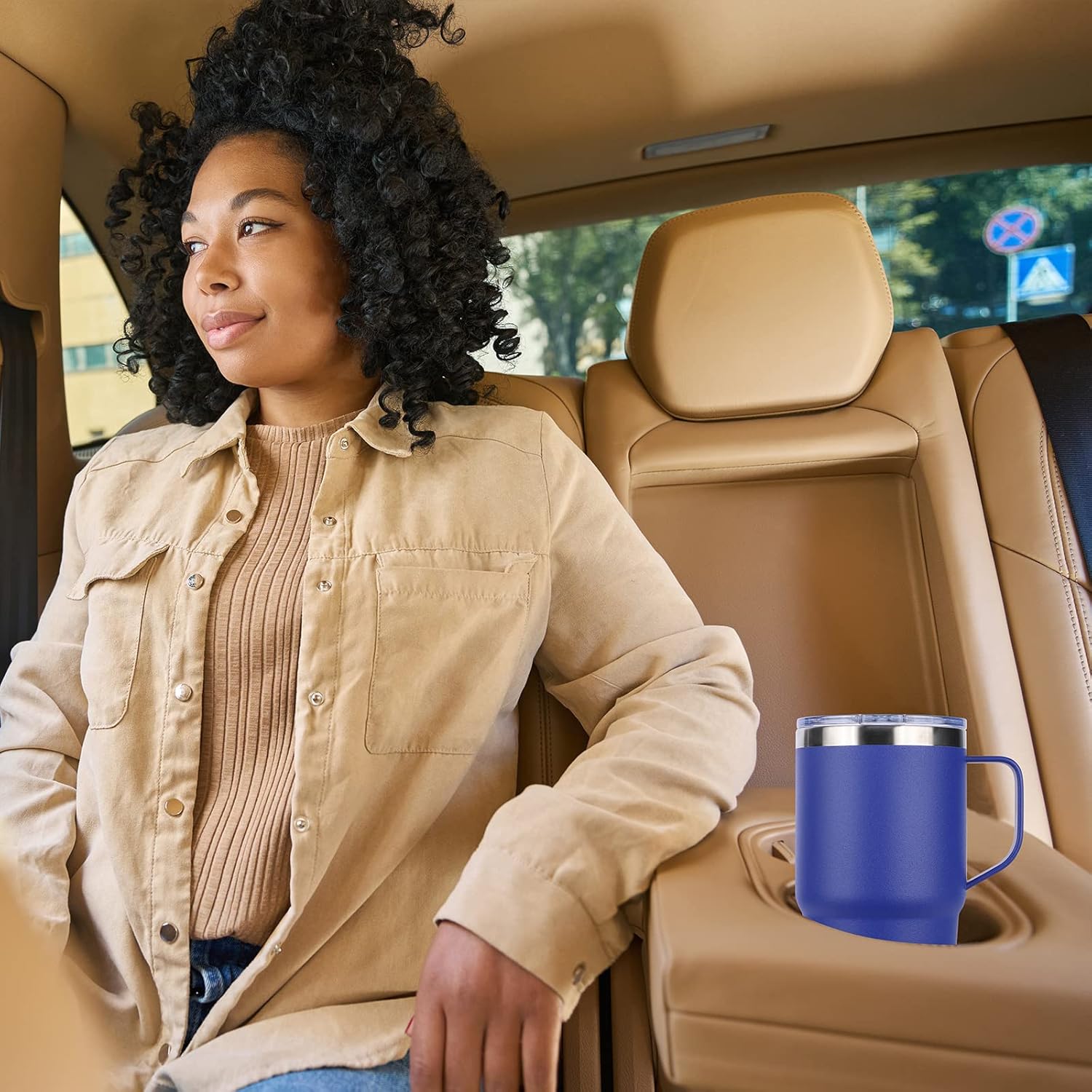 VEGOND 20 oz Tumbler Bulk with Handle Lid and Straw, Stainless Steel Insulated Travel Coffee Mug Set, Spill Proof Double Wall Metal Tumblers Cups, Powder Color Royal Blue 12 Pack