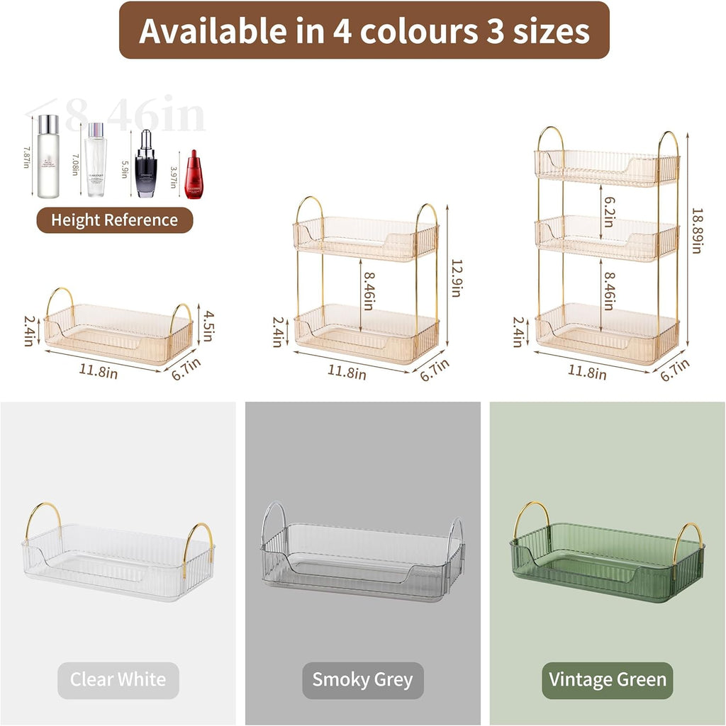 YCIA&DONE Bathroom Organizer Countertop, Makeup Storage, Skincare Cosmetic Tray Shelf, Perfume Holder Rack for Vanity Counter, Large Capacity, Easy to Install, Clean, 1 Tier, Amber Gold