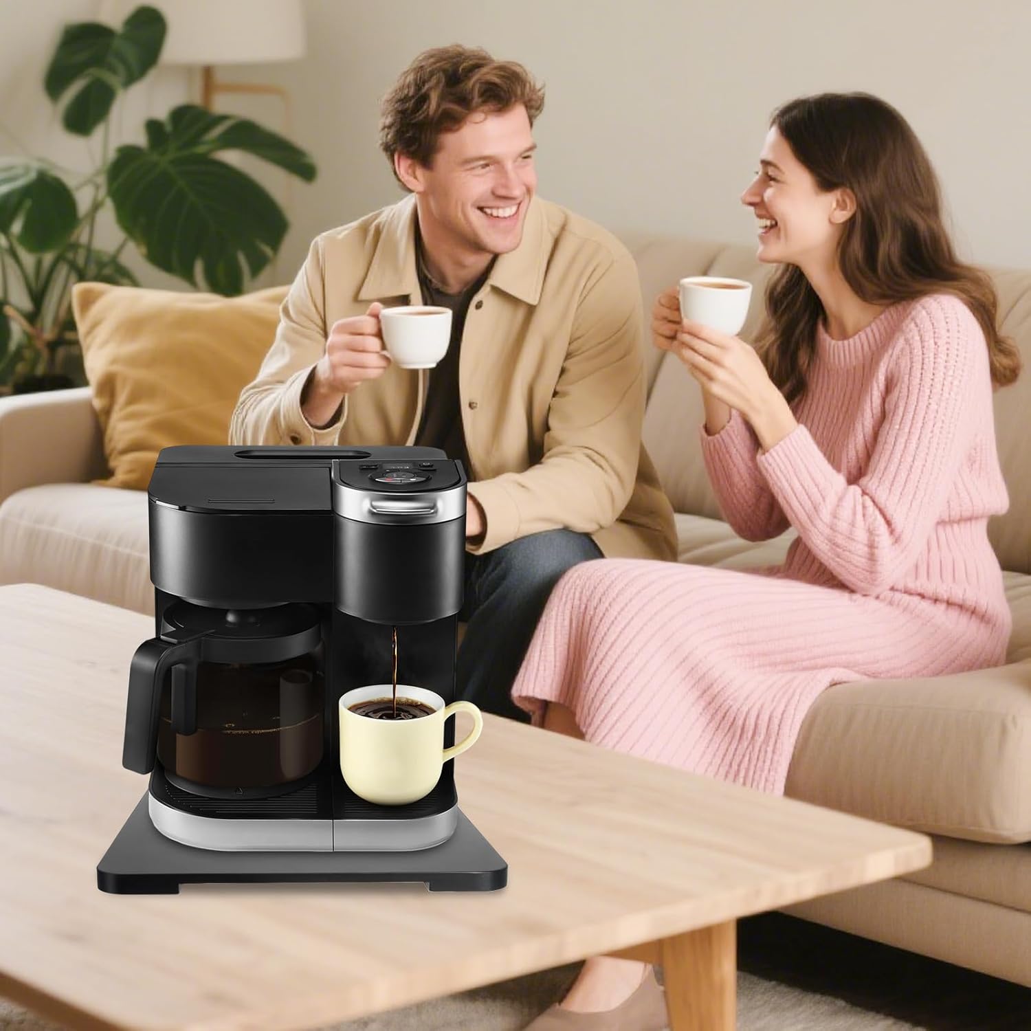 360° Rolling Tray Bamboo Appliance Slider for Kitchen Appliances, Coffee Maker Mat Tray for Countertops Sliding Tray for Coffee Maker Appliances Mat Easily from Under The Cabinet Black 11.6×13.9