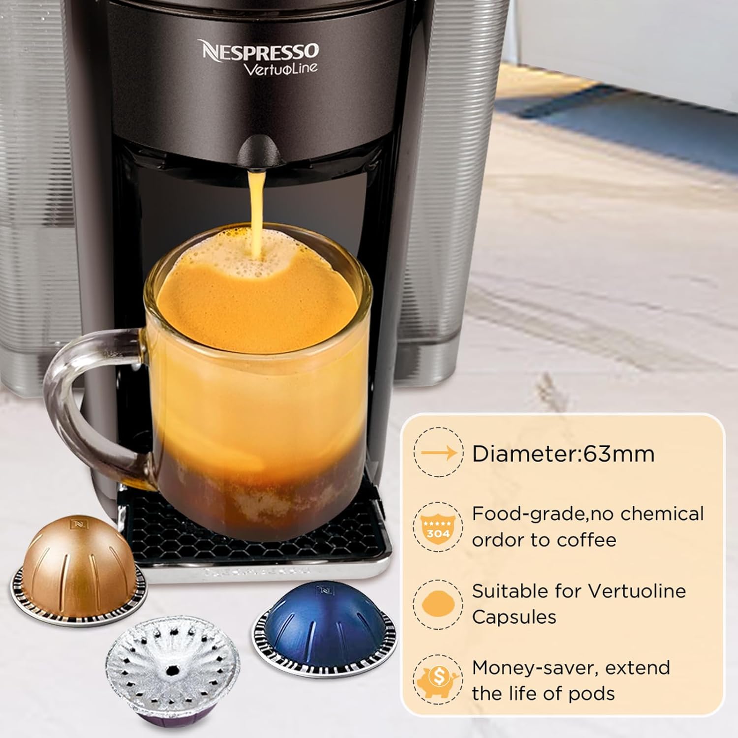 CAPMESSO Aluminum Foils Lids for Vertuo Reusable Pods,Compatible for Refillable Vertuo Pods, 100pcs Coffee Pods Foil Seals Covers(100/package)