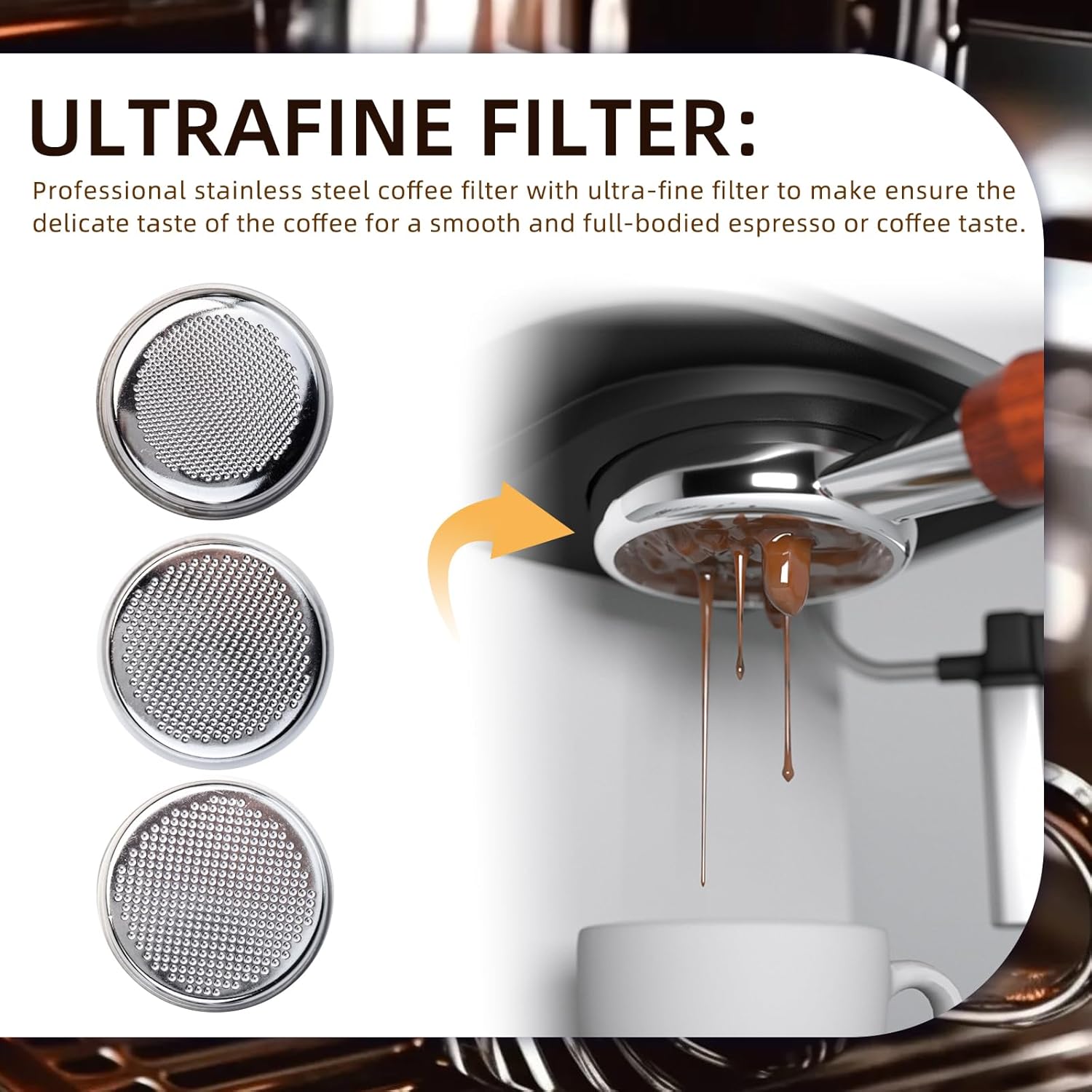 51mm Coffee Filter Basket, Stainless Steel Coffee Filter Reusable Coffee Machine Filter Accessory, Single/Double/Four Cup Single Wall Coffee Pressurized Porous Filter
