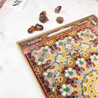 2pcs Boho Red Decorative Serving Tray, Modern Plastic Tray with Handles for Coffee Table, Living Room, Ottoman, Home Decor, Large, 15.7"*11.8"*1.6", Small 13.7"*9.8",