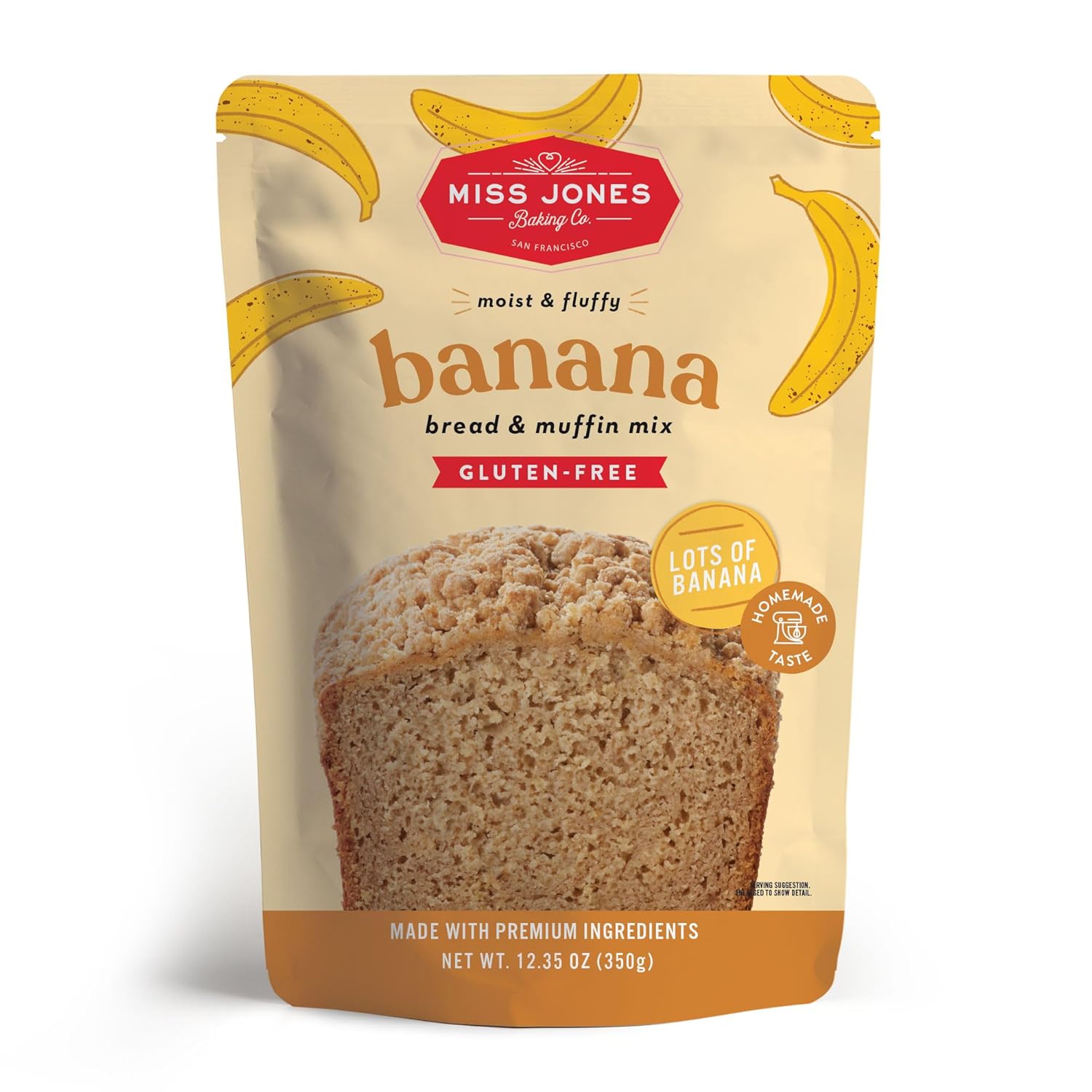 Miss Jones Baking Banana Bread & Muffin Mix - Whole Grains, 50% Lower Sugar, Real Banana, Vegan Banana Bread, Naturally Sweetened Desserts & Treats, 10.57 Ounce (Pack of 6)