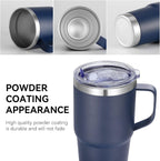 VEGOND 20 oz Tumbler Bulk with Handle Lid and Straw, Stainless Steel Insulated Travel Coffee Mug Set, Spill Proof Double Wall Metal Tumblers Cups, Powder Color Navy Blue 12 Pack