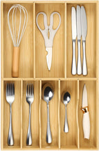 Fabsome Silverware Organizer for Kitchen Drawers, 2.5'' Deep 12.8'' Wide Bamboo Wood Flatware Tray with Deep Slots for Large Cutlery Utensil Drawer
