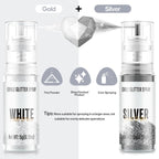 Edible Glitter Spray,2 Colors Silver & White Food Grade Edible Glitter Set for Drink Cake Beverages,Cupcakes,Cake Pops and Cookies Decorating
