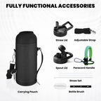 Insulated Water Bottle 40 oz, Triple Wall Vacuum Stainless Steel (Cold for 48 Hrs), Leak Proof & Non-BPA, Modern Water Flask Jug with Paracord Handle & Straw Spout Lids, Ombre Green